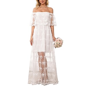 HOYISHION Womens Off Shoulder Lace Maxi Wedding