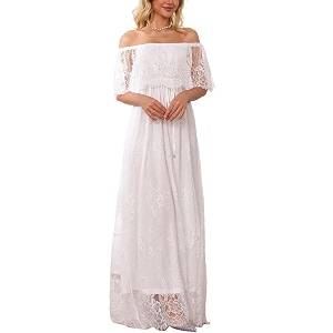 HOYISHION Womens Off Shoulder Lace Maxi Wedding