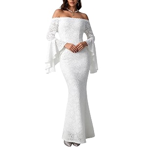 HOYISHION Womens Off Shoulder Lace Maxi Wedding