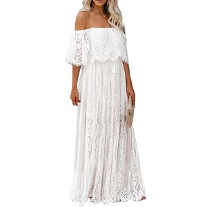 HOYISHION Womens Off Shoulder Lace Maxi Wedding