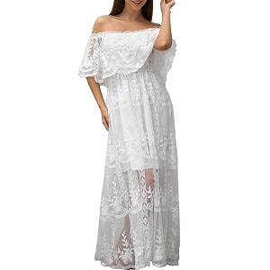 HOYISHION Womens Off Shoulder Lace Maxi Wedding