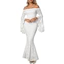 HOYISHION Women39s Off Shoulder Lace Maxi Wedding