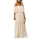 HOYISHION Women39s Off Shoulder Lace Maxi Wedding