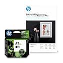 HP 62XL Black Ink Premium Plus Photo Paper, Glossy, 25 Sheets, 4x6