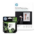 HP 62XL Black Ink Premium Plus Photo Paper, Glossy, 100 Sheets, 4x6