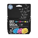 HP 950XL Black + 951 Cyan, Magenta, Yellow Ink (Black XL + CMY) | Works OfficeJet 8600 OfficeJet Pro 251dw, 276dw, 8100, 8610, 8615, 8620, 8625, 8630 | C2P01FN