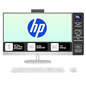 hp all-in-one intel core ultra 7 155u 32gb ddr51tb ssd ips 300 nits anti-glare 27inch686cm fhd win11 m365 office24 shell white 672kg fhd ir tilt camera wprivacy shuttter 27-cr1078in