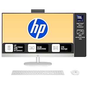 hp all-in-one intel core ultra 7 155u 16gb ddr51tb ssd ips 300 nits anti-glare 27inch686cm fhd win11 m365 office24 shell white 672kg fhd ir tilt camera wprivacy shuttter 27-cr1009in