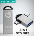 HP V220G 2IN OTG FREE 128 GB Pen Drive Compatible with Laptop, Mobile, Netbook, Tablet, Television, Desktop Computer, Audio Player, Gaming Console USB 2.0, USB 3.0 Metal Case (Silver)