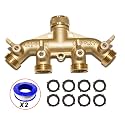 HQMPC 4 Way Hose Splitter 3/4" GHT Garden Hose Splitter 4 Way Solid Brass Hose Connector Heavy Duty Hose Spigot Adapter With 4 Valves +2 Seal Tapes