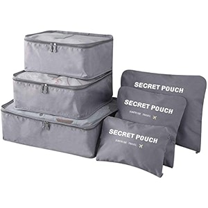 hr international 6 pcs travel organizer pouch packing cubes for clothes space savers bags cosmetics underwear socks toiletry organiser pouch grey