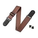 Adjustable Guitar Strap for Electric/Acoustic Guitar/Bass - with 4 Picks of Gunn - Soft Strap with PU Leather Ends,( Brown)