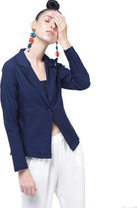 hrikshika fashion women solid single breasted casual blazer dark blue