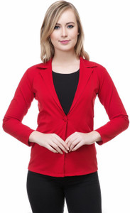 hrikshika fashion women solid single breasted casual blazer red