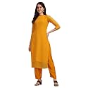 Hritika Women Yellow Solid Seqiun Embroidered Faux