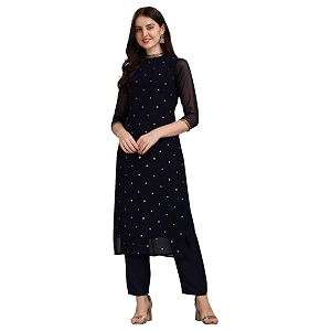 Hritika Women Faux Georgette Sequin Pattern Straight