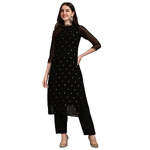 Hritika Women Faux Georgette Sequin Pattern Straight