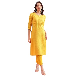 Hritika Womens Cotton Blend Jacquard Woven Kurta