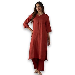Hritika Womens Cotton Blend Jacquard Woven Kurta