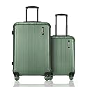 HRX Force 2-Piece Luggage Set (Cabin + Medium) Dark Green Polycarbonate Hard Shell Suitcase Set - Premium Travel Trolley Bags with 8 Spinner Wheels, Number Lock &amp; Water Resistant Body