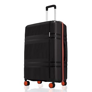 HRX Helium Medium Size Haileys Black Polypropylene Hard Shell Suitcase - Premium Travel Trolley Bag with 8 Spinner Wheels, Number Lock & Water Resista