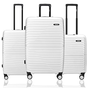 HRX Kyoto 3-Piece Luggage Set White Polypropylene Hard Shell Suitcase Set - Premium Travel Trolley Bags with 8 Spinner Wheels, Number Lock & Water Res