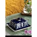 HS HINDUSTANI SAUDAGAR Blue Meadow Ceramic butterdish Handmade Container with Tray &amp; lid Microwave &amp; Dishwasher Safe Serve Ware for Hotel Cafe Restaurant Home for Daily use &amp; Gifting.
