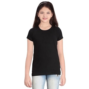 Plain Casual Black Cotton Round Neck Half