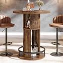 HSH Round Bar Table, 37.4"H Bar Height Bistro Pub Table With 2-Tier Storage