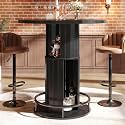 HSH Round Bar Table, 39.4"H Bar Height Bistro Pub Table With 2-Tier Storage