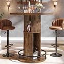 HSH Round Bar Table, 39.4"H Bar Height Bistro Pub Table With 2-Tier Storage