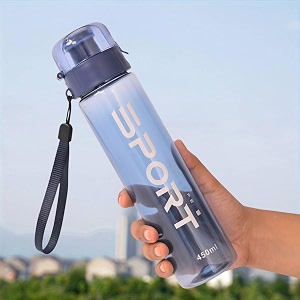 hsr 450ml leakproof sports water bottle with fliptop lid amp wrist strap  durable bpafree plastic gym bottle gradient blue for men amp women