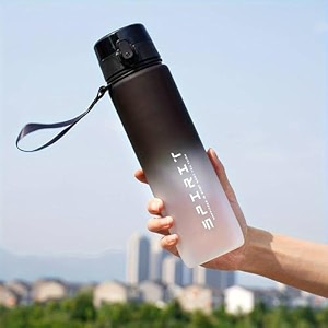 hsr portable leakproof bpa free plastic motivational water bottle for men amp women perfect for travel gym office sports hiking cycling water bottle 1 l black and white