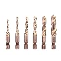 HSS 4341 Combination Tap Bit Set,HSS Screw Tap Kit,6PCS with M3 M4 M5 M6 M8 M10 HEX Shank Drill Bit (Silver)