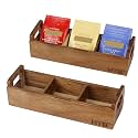 HTB 2 Pack Acacia Wood Small Tea Bag Box with 3 Compartments for Counter