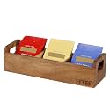 HTB Acacia Wood Small Tea Bag Box with 3 Compartments for Counter Drawer