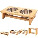 HTB Elevated Dog Bowl Stand with 2 Stainless Steel Bowls-4" H Small Bamboo