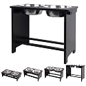 HTB Elevated Dog Bowl Stand with 2 Stainless Steel Bowls-14 H X-Large Black