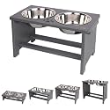 HTB Elevated Dog Bowl Stand with 2 Stainless Steel Bowls-10 H Large Grey