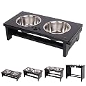 HTB Elevated Dog Bowl Stand with 2 Stainless Steel Bowls-4" H Small Black