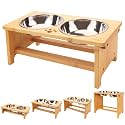 HTB Elevated Dog Bowl Stand with 2 Stainless Steel Bowls-7" H Medium Bamboo