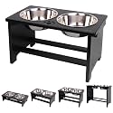 HTB Elevated Dog Bowl Stand with 2 Stainless Steel Bowls-10 H Large Black