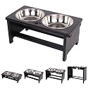 HTB Elevated Dog Bowl Stand with 2 Stainless Steel Bowls-7" H Medium Black