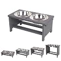 HTB Elevated Dog Bowl Stand with 2 Stainless Steel Bowls-7" H Medium Grey