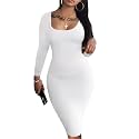 HTD Women's Sexy Bodycon Dress Long Sleeve Club Party Casual Midi Pencil Dresses