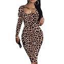 HTD Women's Sexy Bodycon Dress Long Sleeve Club Party Casual Midi Pencil Dresses