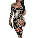 HTD Women's Sexy Bodycon Dress Long Sleeve Club Party Casual Midi Pencil Dresses