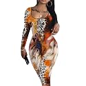 HTD Women's Sexy Bodycon Dress Long Sleeve Club Party Casual Midi Pencil Dresses
