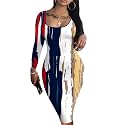 HTD Women's Sexy Bodycon Dress Long Sleeve Club Party Casual Midi Pencil Dresses