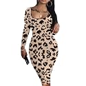 HTD Women's Sexy Bodycon Dress Long Sleeve Club Party Casual Midi Pencil Dresses